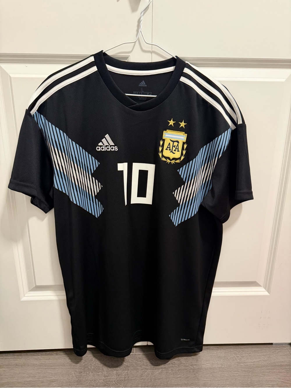adidas Men’s Black Argentina AFA #10 Soccer Jersey with Light Blue Accents